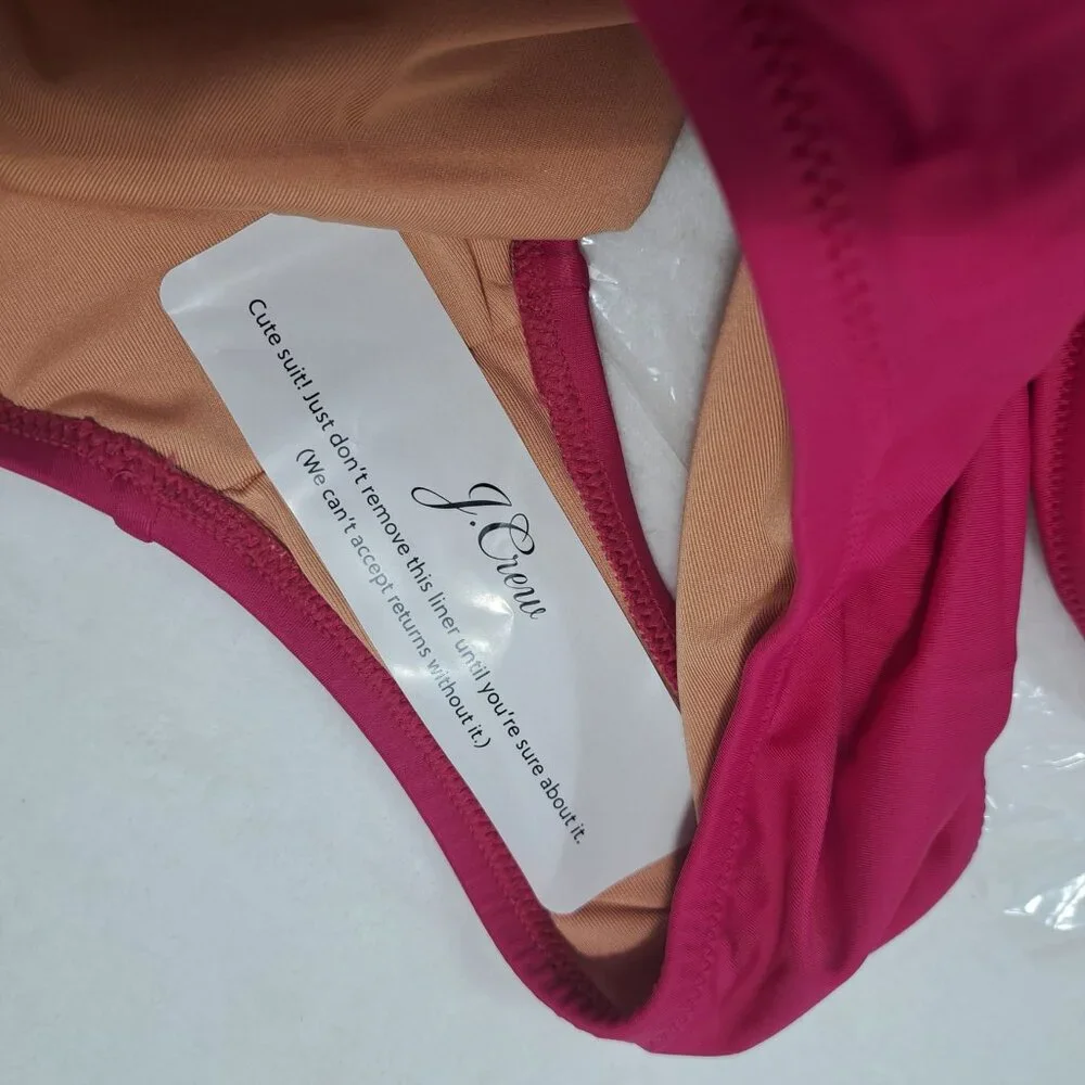 J. Crew One Piece Swimsuit SIze 12 Ruched V Neck Ruffled‎ Hot Pink Fuchsia New